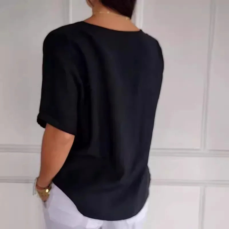 Elina™ | Button-Drape Elegant Blouse