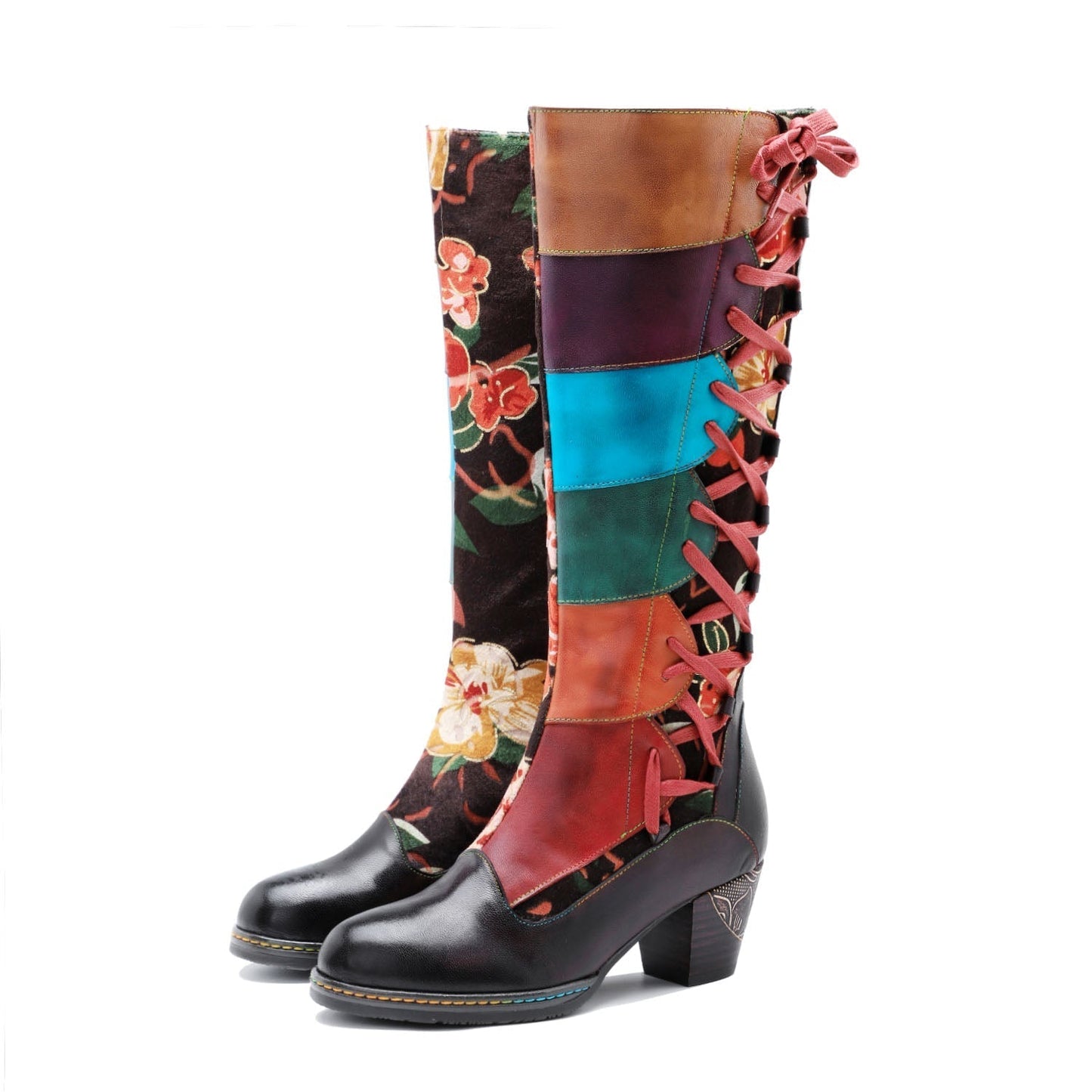 Leather Handmade Embossed Adjustable Boots