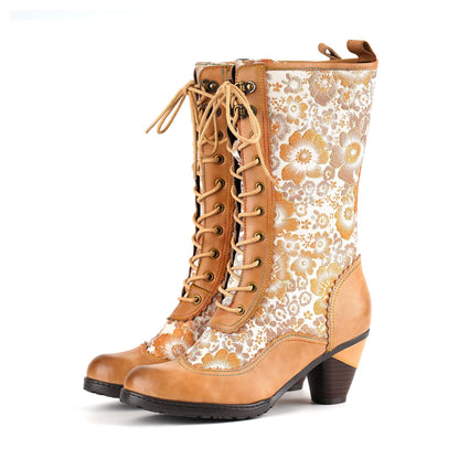 Vintage Blossom Lace-Up Victorian Boots