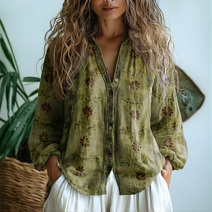 Toinette™ Vintage Blouse With Leaf Print