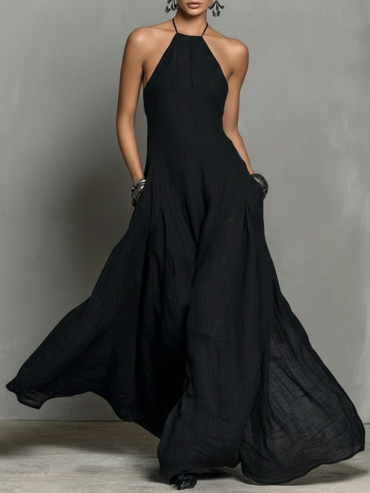 Women's Minimalist Sleeveless Maxi Dress in Linen Blend MDZ2210A0Y