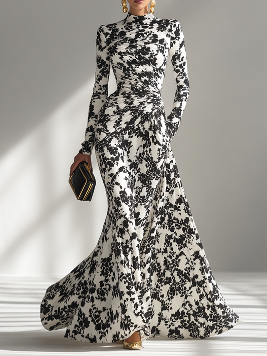 Women's Black and White Striped Stretch Wrap Dress MDA1295K1AP