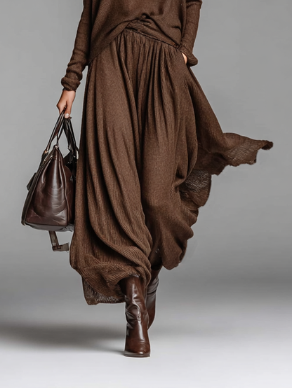 Skirt and Sweater Set with Round Neck