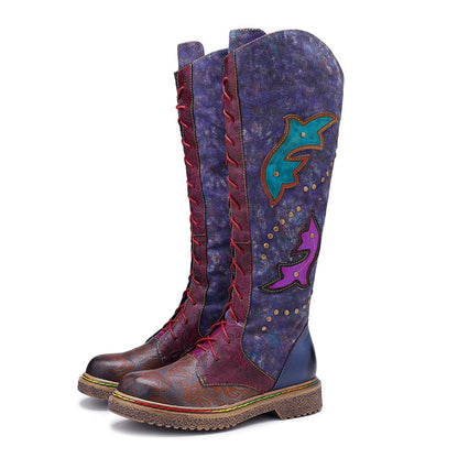 Retro Handmade Leather Flat Bottomed Boots