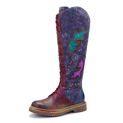 Retro Handmade Leather Flat Bottomed Boots