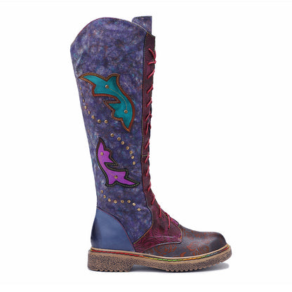 Retro Handmade Leather Flat Bottomed Boots