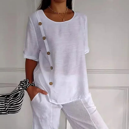Elina™ | Button-Drape Elegant Blouse