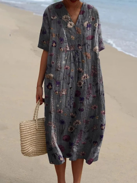 Amity - Retro Artistic Floral Print Dress
