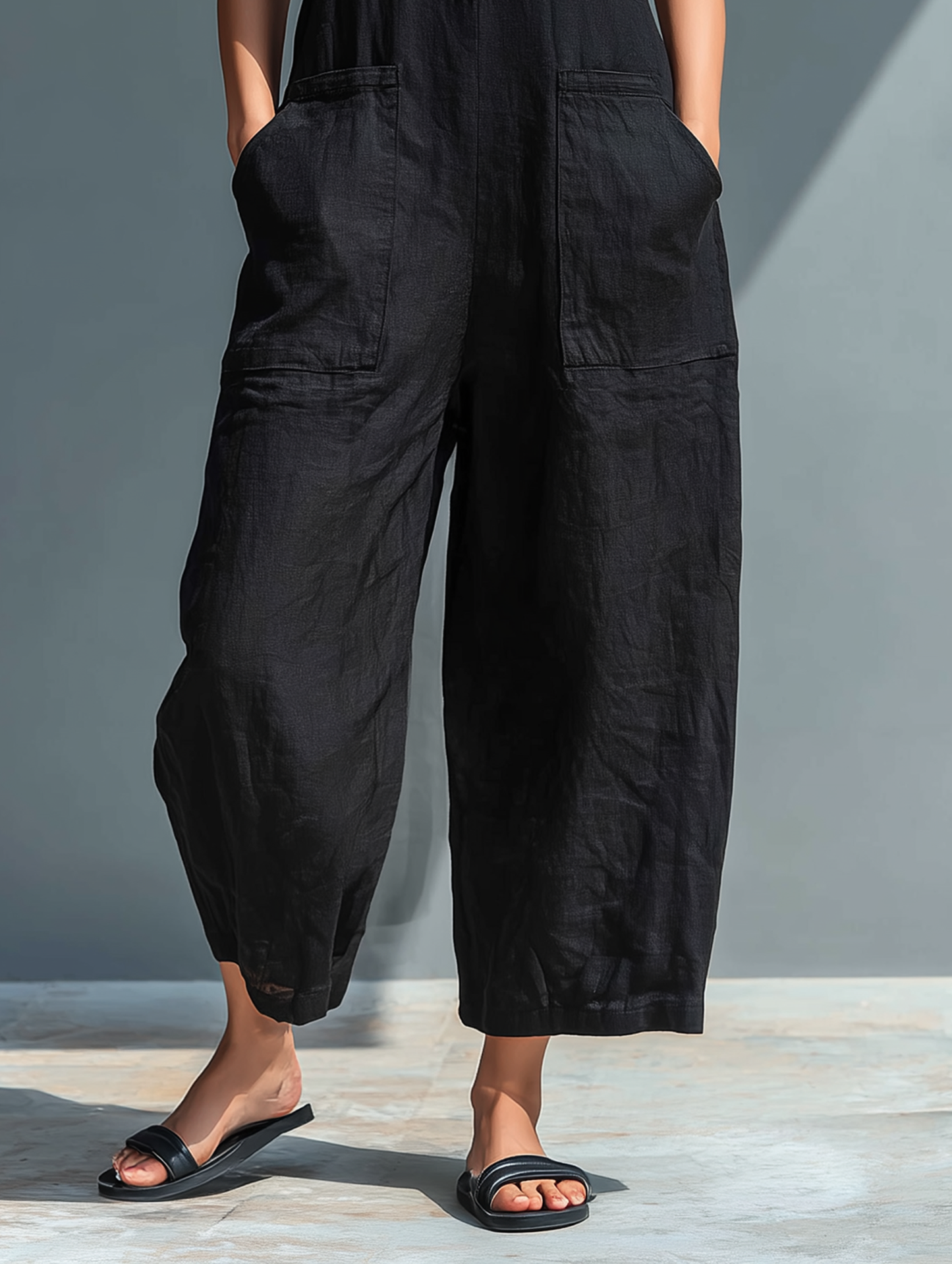 Sleeveless Minimalist Linen Blend Jumpsuit with Raised Collar MDZ2725A5Y