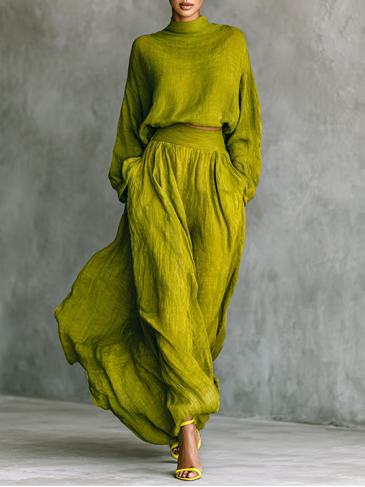 Women's Green Outfit in Cotton and Linen Blend