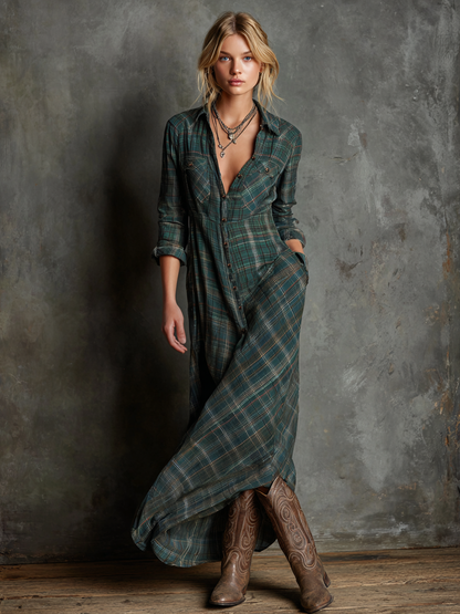 Maxi striped dress with collar