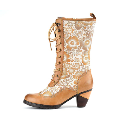 Vintage Blossom Lace-Up Victorian Boots
