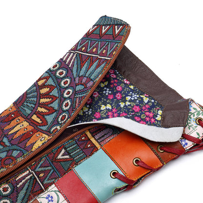 Bohemian Leather Splicing Pattern High Tube Boots